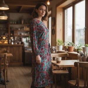 Talbots Teal Floral Dress Mid-length Sustainable Size 16